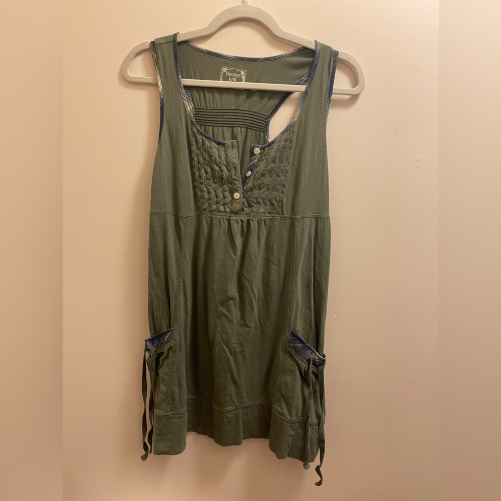 Green Tunic with Plaid Trim